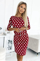 Numoco sporty daydress with binding, pockets, boat neckline and 3/4 sleeves  Adomoo